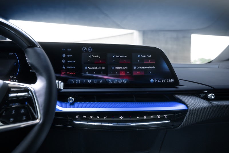 The 2026 OPTIQ-V Display Screen Displaying the V-Mode Settings | Sapaugh Cadillac in Herculaneum MO